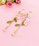 Cherry Blossom Gold Earrings, Pink Sakura Flower with Natural Rose Quart, N6967G
