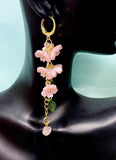 Cherry Blossom Gold Earrings, Pink Sakura Flower with Natural Rose Quart, N6967G