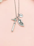 Otolaryngologists Necklace, Silver Otoscope and Ear Charm Jewelry, ENT Doctor Gift, N6970