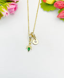 18K Gold Plated Green Spider Cubic Zirconia Pendant Necklace, Dainty Gift for Her, N6977G