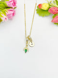 18K Gold Plated Green Spider Cubic Zirconia Pendant Necklace, Dainty Gift for Her, N6977G