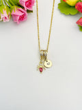 18K Gold Plated Spider Pendant Necklace, Red or Pink Cubic Zirconia, Dainty Charm