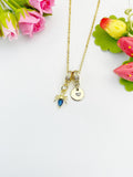 18K Gold Plated Spider Blue Cubic Zirconia Pendant Necklace, Dainty Gift for Her, N6977NB