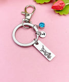 Silver Grasshopper Charm Keychain, Personalized Initial and Birthstone Gift, D648