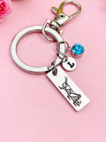 Silver Grasshopper Charm Keychain, Personalized Initial and Birthstone Gift, D648