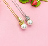 Crown Shell Pearl Pendant Silver Necklace, Elegant Dainty Ocean Gift for Her, N6985