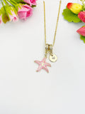 18K Gold Plated Pink Starfish Pendant Necklace, Beachy Dainty Gift for Her, N6989