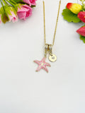 18K Gold Plated Pink Starfish Pendant Necklace, Beachy Dainty Gift for Her, N6989