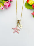18K Gold Plated Pink Starfish Pendant Necklace, Beachy Dainty Gift for Her, N6989