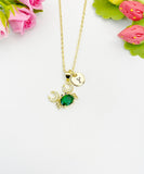 18K Gold Plated Green Crab Pendant Necklace, Ocean Gift for Her, N6991