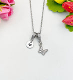 Silver Butterfly Cubic Zirconia Charm Necklace, Dainty Personalized Gift, N6992