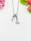 Silver Butterfly Cubic Zirconia Charm Necklace, Dainty Personalized Gift, N6992