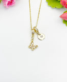 16K Gold Plated Tiny Clear Butterfly Cubic Zirconia Charm Necklace, Dainty Personalized Gift, N6994