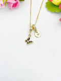 16K Gold Plated Tiny Black Butterfly Cubic Zirconia Charm Necklace, Dainty Personalized Gift, N6995