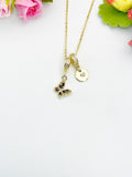 16K Gold Plated Tiny Black Butterfly Cubic Zirconia Charm Necklace, Dainty Personalized Gift, N6995