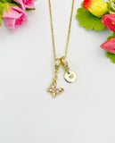 16K Gold Plated Tiny Butterfly Cubic Zirconia Charm Necklace, Dainty Personalized Gift, N6996