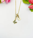 16K Gold Plated Tiny Green Butterfly Cubic Zirconia Charm Necklace, Dainty Personalized Gift, N6997