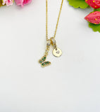 16K Gold Plated Tiny Green Butterfly Cubic Zirconia Charm Necklace, Dainty Personalized Gift, N6997