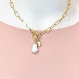 Natural Freshwater Pearl Gold Stainless Steel Toggle Paperclip Chain Necklace, N7000