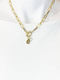18K Gold Plated Teardrop Cubic Zirconia Gold Stainless Steel Toggle Paperclip Chain Necklace, N7001