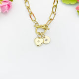 18K Gold Plated Heart Cubic Zirconia Gold Stainless Steel Toggle Paperclip Chain Necklace, N7002