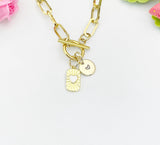 18K Gold Plated Rectangle Heart Enamel Toggle Paperclip Chain Necklace, N7003