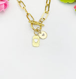 18K Gold Plated Rectangle Heart Enamel Toggle Paperclip Chain Necklace, N7003