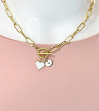 18K Gold Plated Heart Enamel Toggle Paperclip Chain Necklace, N7004