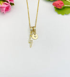 Lightning Bolt Cubic Zirconia Charm Necklace, Dainty Gold Sparkle Personalized Gift, N7005