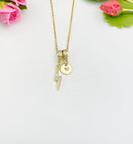 Lightning Bolt Cubic Zirconia Charm Necklace, Dainty Gold Sparkle Personalized Gift, N7005