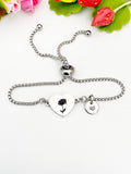Chrysanthemum Flower Heart Charm Silver or Gold Bracelet – Dainty Floral Gift Jewelry, N627