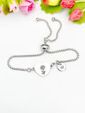 Marigold Flower Heart Charm Silver or Gold Bracelet – Dainty Floral Gift Jewelry, N629