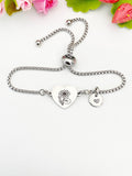 Lotus Flower Heart Charm Silver or Gold Bracelet – Dainty Floral Gift Jewelry, N630