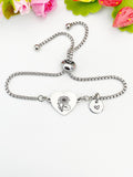 Lotus Flower Heart Charm Silver or Gold Bracelet – Dainty Floral Gift Jewelry, N630