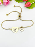 Morning Gloria Flower Heart Charm Silver or Gold Bracelet – Dainty Floral Gift Jewelry, N635