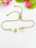 Morning Gloria Flower Heart Charm Silver or Gold Bracelet – Dainty Floral Gift Jewelry, N635