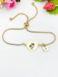 Honeysuckle Flower Heart Charm Silver or Gold Bracelet – Dainty Floral Gift Jewelry, D636