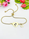 Honeysuckle Flower Heart Charm Silver or Gold Bracelet – Dainty Floral Gift Jewelry, D636