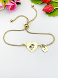 Honeysuckle Flower Heart Charm Silver or Gold Bracelet – Dainty Floral Gift Jewelry, D636