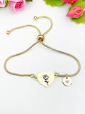 Rose Flower Heart Charm Silver or Gold Bracelet – Dainty Floral Gift Jewelry, N638
