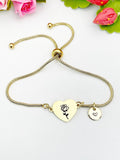Rose Flower Heart Charm Silver or Gold Bracelet – Dainty Floral Gift Jewelry, N638