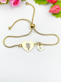 Gladiolus Flower Heart Charm Silver or Gold Bracelet – Dainty Floral Gift Jewelry, N639