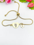 Gladiolus Flower Heart Charm Silver or Gold Bracelet – Dainty Floral Gift Jewelry, N639