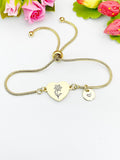 Narcissus Flower Heart Charm Silver or Gold Bracelet – Dainty Floral Gift Jewelry, N640