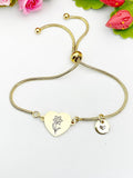 Narcissus Flower Heart Charm Silver or Gold Bracelet – Dainty Floral Gift Jewelry, ND640