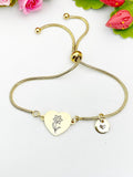 Narcissus Flower Heart Charm Silver or Gold Bracelet – Dainty Floral Gift Jewelry, N640