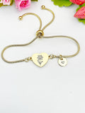 Narcissus Flower Heart Charm Silver or Gold Bracelet – Dainty Floral Gift Jewelry, ND640