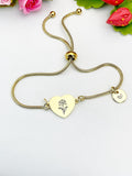 Iris Flower Heart Charm Silver or Gold Bracelet – Dainty Floral Gift Jewelry, N641