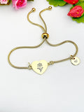 Iris Flower Heart Charm Silver or Gold Bracelet – Dainty Floral Gift Jewelry, N641