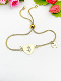 Iris Flower Heart Charm Silver or Gold Bracelet – Dainty Floral Gift Jewelry, N641